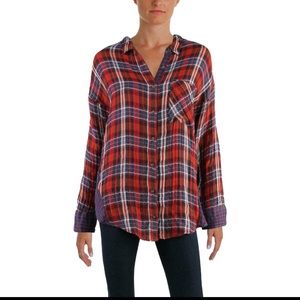 Free People red woven top shirt oversize, xs